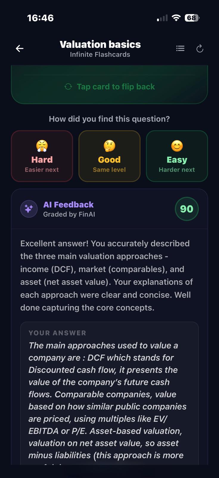 LearnFI infinite flashcards with AI grading